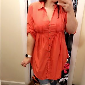 Coral shirt-dress